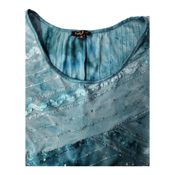 Sami & Jo Asymmetrical Tunic Top 2X Aqua Green Boho Fairycore Sequin Embroidered - Picture 4 of 10